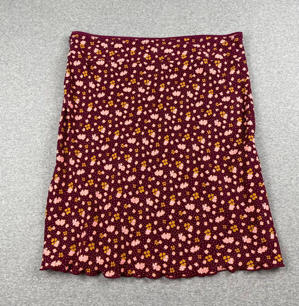 Free People Mini Skirt 6 Burgundy Plum Combo IRL Ditsy Floral Drape Boho Hippie